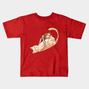 Wrapped in Christmas Lights - Light Red Cat Kids T-Shirt